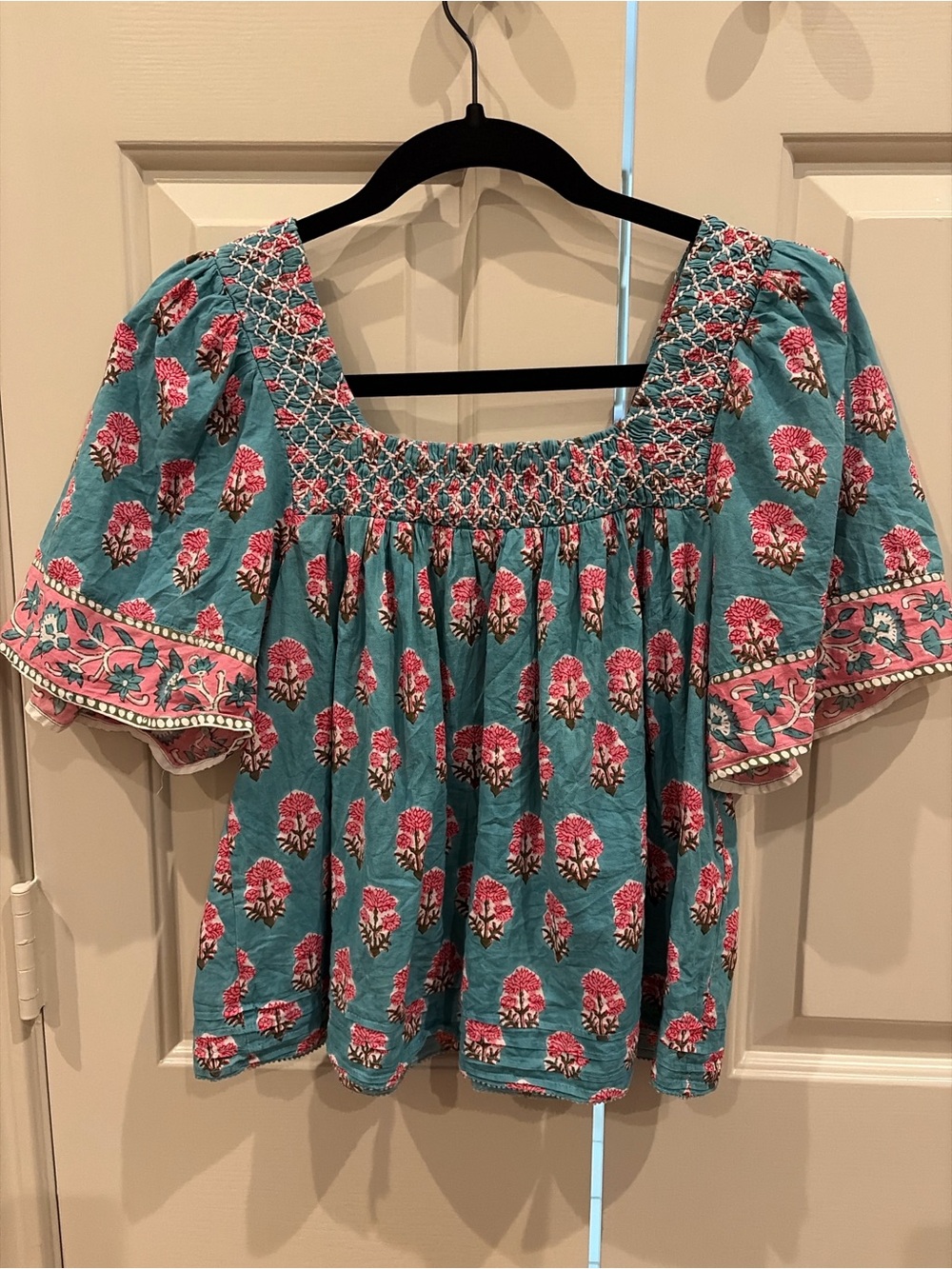 SAYLOR Teal Top with Pink Floral Print
